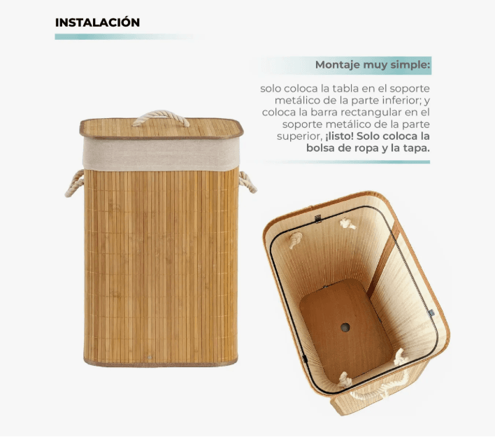Cesta De Ropa Sucia Con Forro De Bambú
